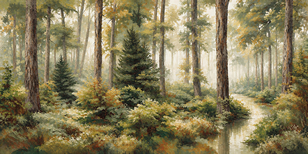 Windmere Forest Mural 3 Wallpaper and Wall Murals South Africa forest mural, woodland wallpaper, misty forest wallpaper, nature wall mural, pine tree mural, trail wallpaper, peel and stick wallpaper, removable wallpaper, waterproof wallpaper, canvas textured wallpaper, bathroom friendly wallpaper, bedroom mural, hallway wallpaper, meditation space wallpaper, green, brown, grey, foggy forest, tranquil design, scenic nature mural