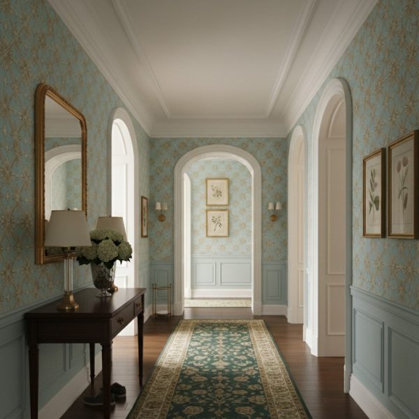 Azure Gilded Trellis Wallpaper