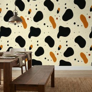 A zoomed-in of an abstract wallpaper with organic shapes on a light neutral base