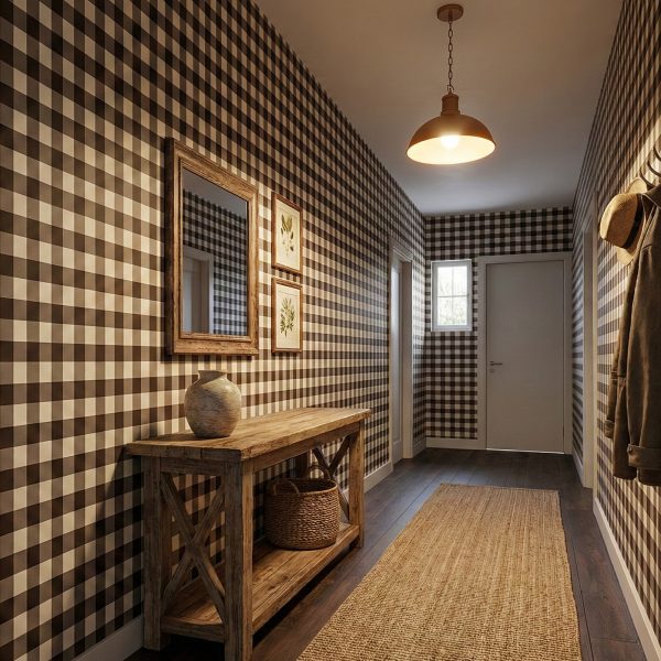 Chocolate Gingham Wallpaper
