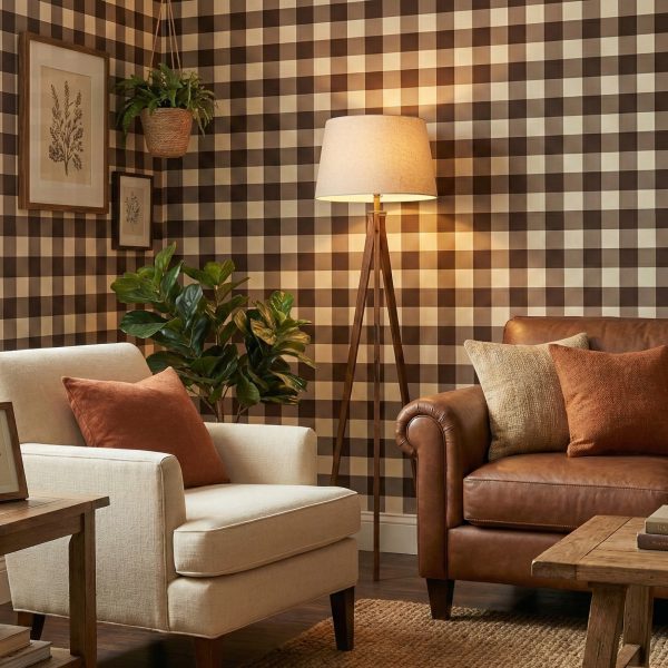 Chocolate Gingham Wallpaper