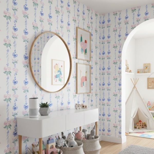 Coquette Ribbon & Rose Wallpaper