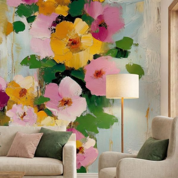 Golden Blush Floral Mural