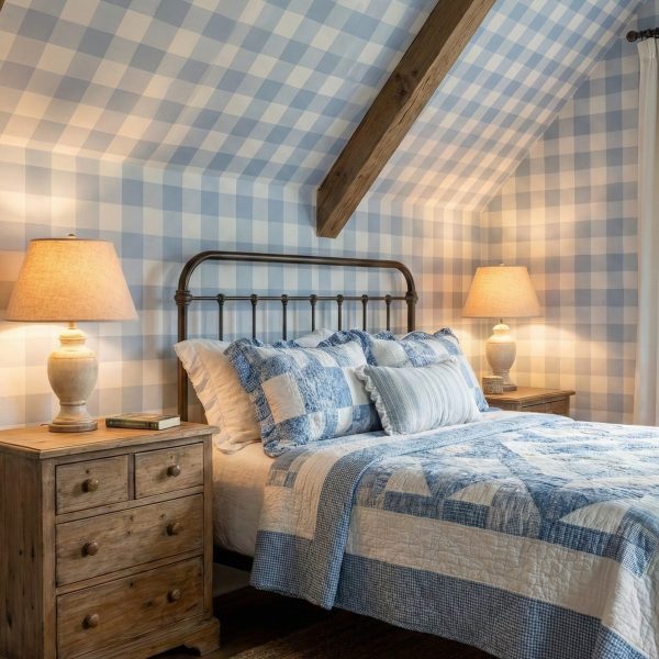 Powder Blue Gingham Wallpaper