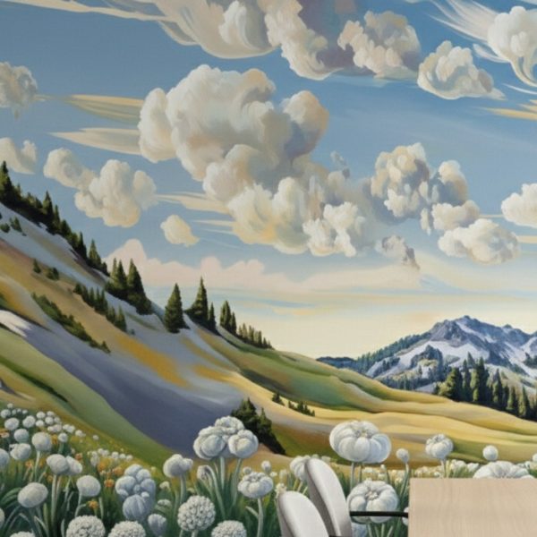 Cloudy Alpine Meadow Mural