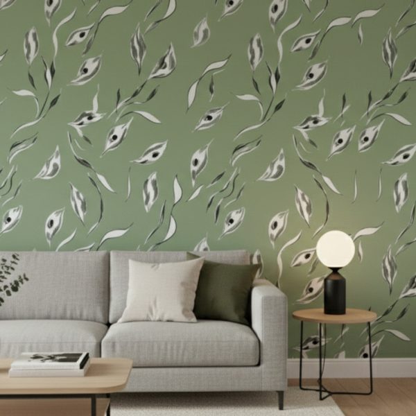 Sage Windswept Foliage Mural