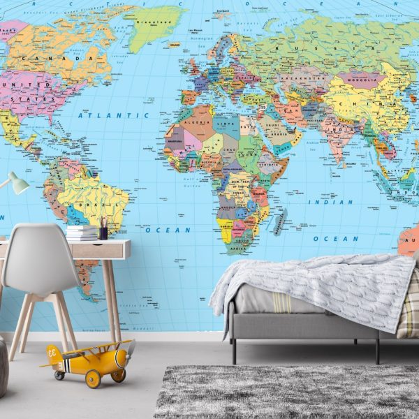 Classic Blue Atlas World Map Mural