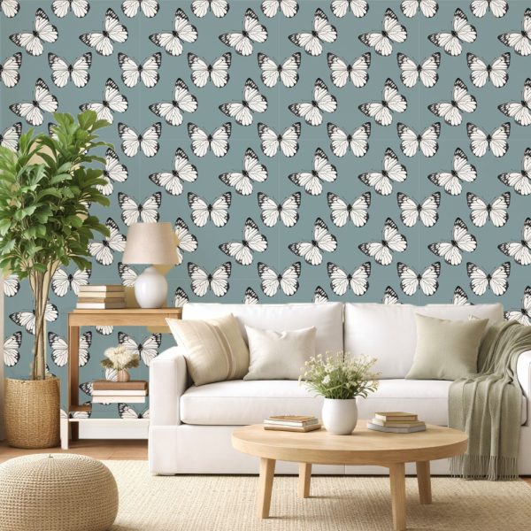 Butterfly Breeze Blue Grey Wallpaper