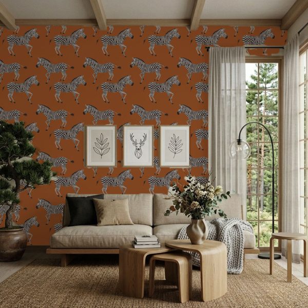 test color filter 13 Wallpaper and Wall Murals South Africa Kala Sienna Zebra wallpaper in a modern living room with beige sofa and zebra feature wall