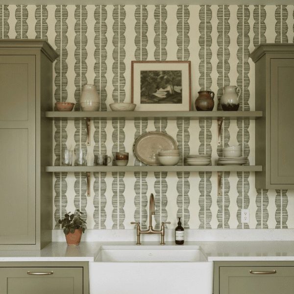 test color filter 4 Wallpaper and Wall Murals South Africa A zoomed-in of Sage Totem wallpaper highlighting textured olive geometric stripes and organic stacked motifs