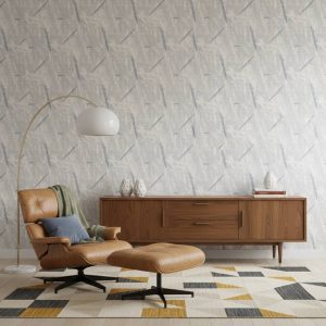 Aged Brush Strokes wallpaper with soft blue diagonal brushstrokes on cream across a contemporary bedroom — Wallpaper Online South Africa