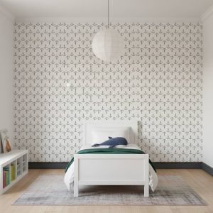 Captain Sir nautical anchor wallpaper in black on warm beige across a children's bedroom — Wallpaper Online South Africa