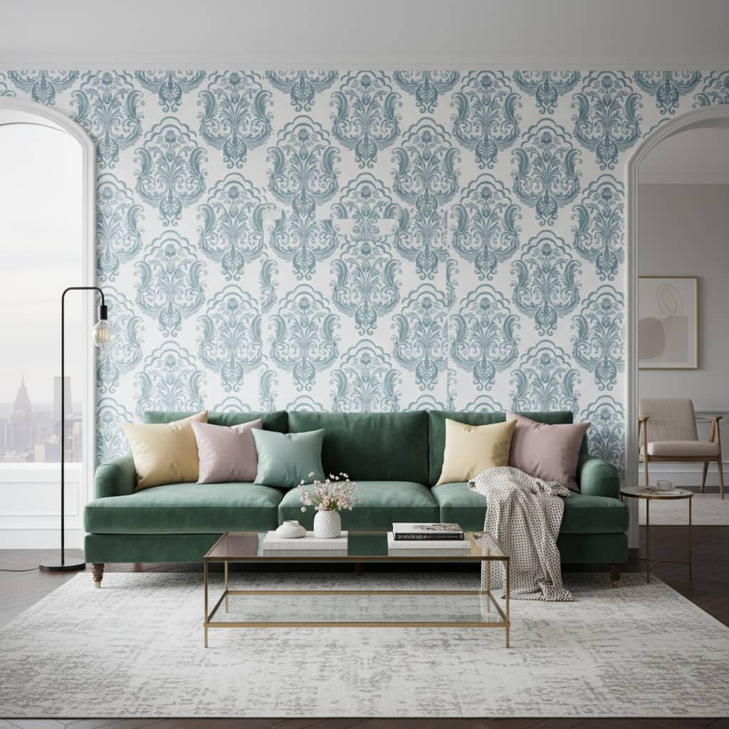 Demask Papal Wallpaper 4 Wallpaper and Wall Murals South Africa Demask Papal installed - a sophisticated Damask & Paisley Wallpapers wallpaper made in South Africa