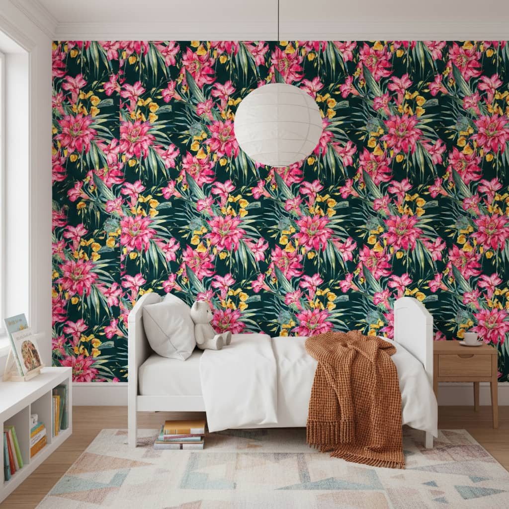 Digbyana Tropics Wallpaper 3 Wallpaper and Wall Murals South Africa Close-up of Digbyana Tropics, a tropical botanical design printed in South Africa