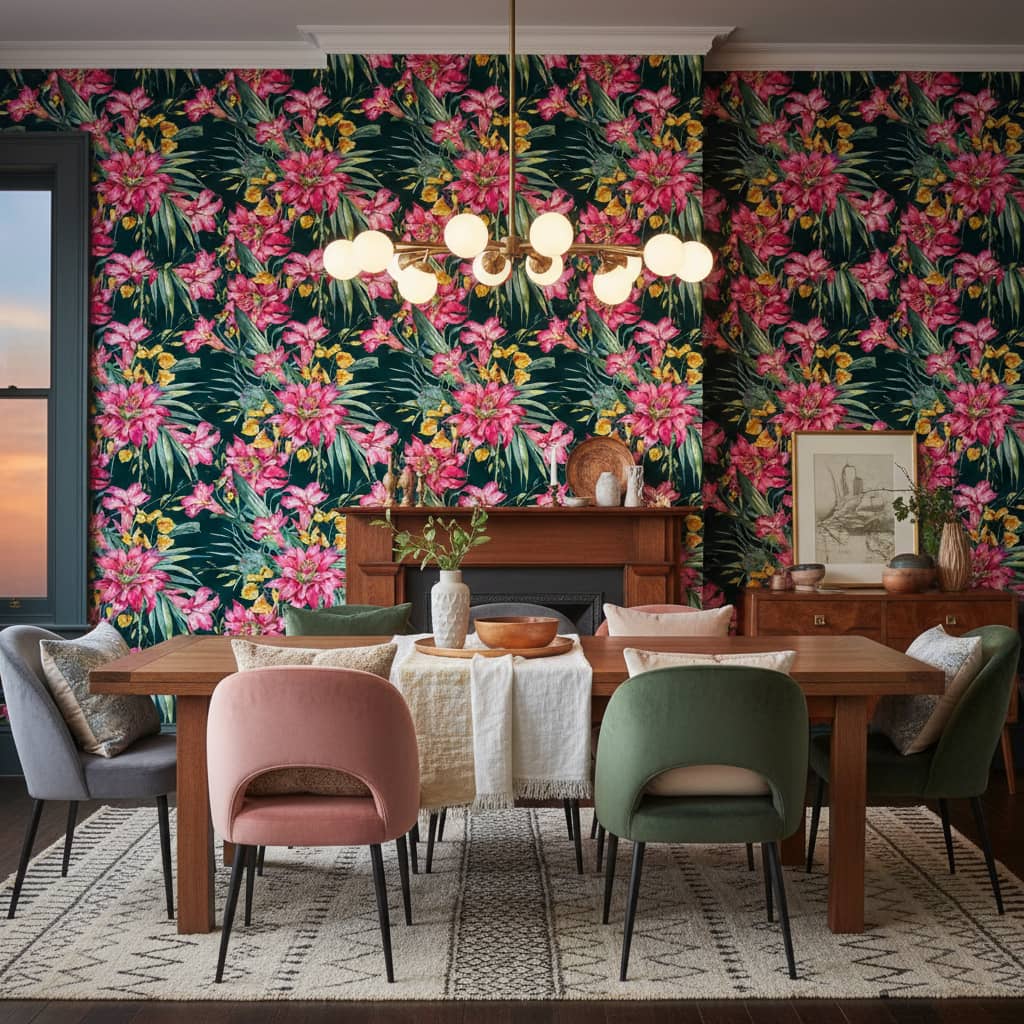 Digbyana Tropics Wallpaper 4 Wallpaper and Wall Murals South Africa Digbyana Tropics installed - an energising Floral Wallpaper Made in South Africa | Transform Your Space with Botanical