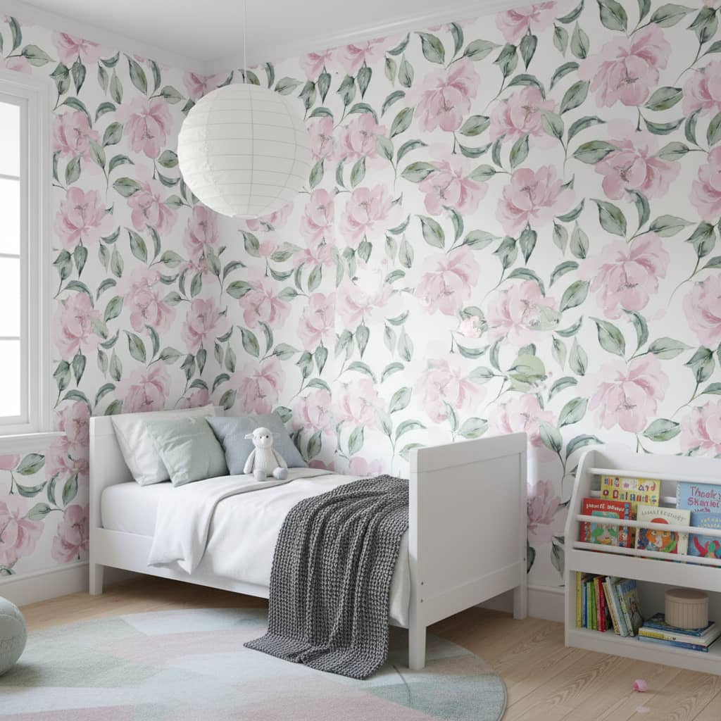 El Patujรบ White Wallpaper 4 Wallpaper and Wall Murals South Africa El Patujรบ White installed - a calming Floral Wallpaper Made in South Africa | Transform Your Space with Botanical Designs