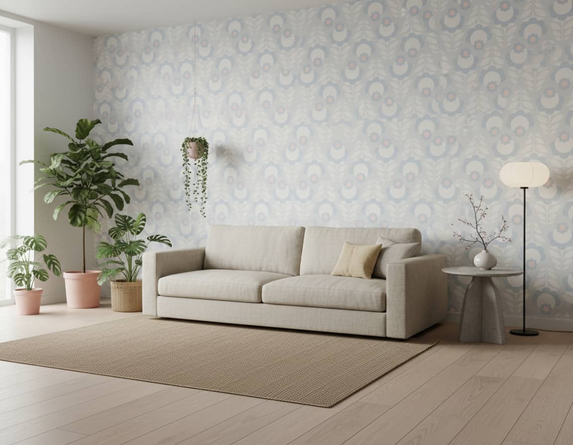Emily Blue Wallpaper 4 Wallpaper and Wall Murals South Africa Emily Blue installed - a calming Floral Wallpaper Made in South Africa | Transform Your Space with Botanical Designs
