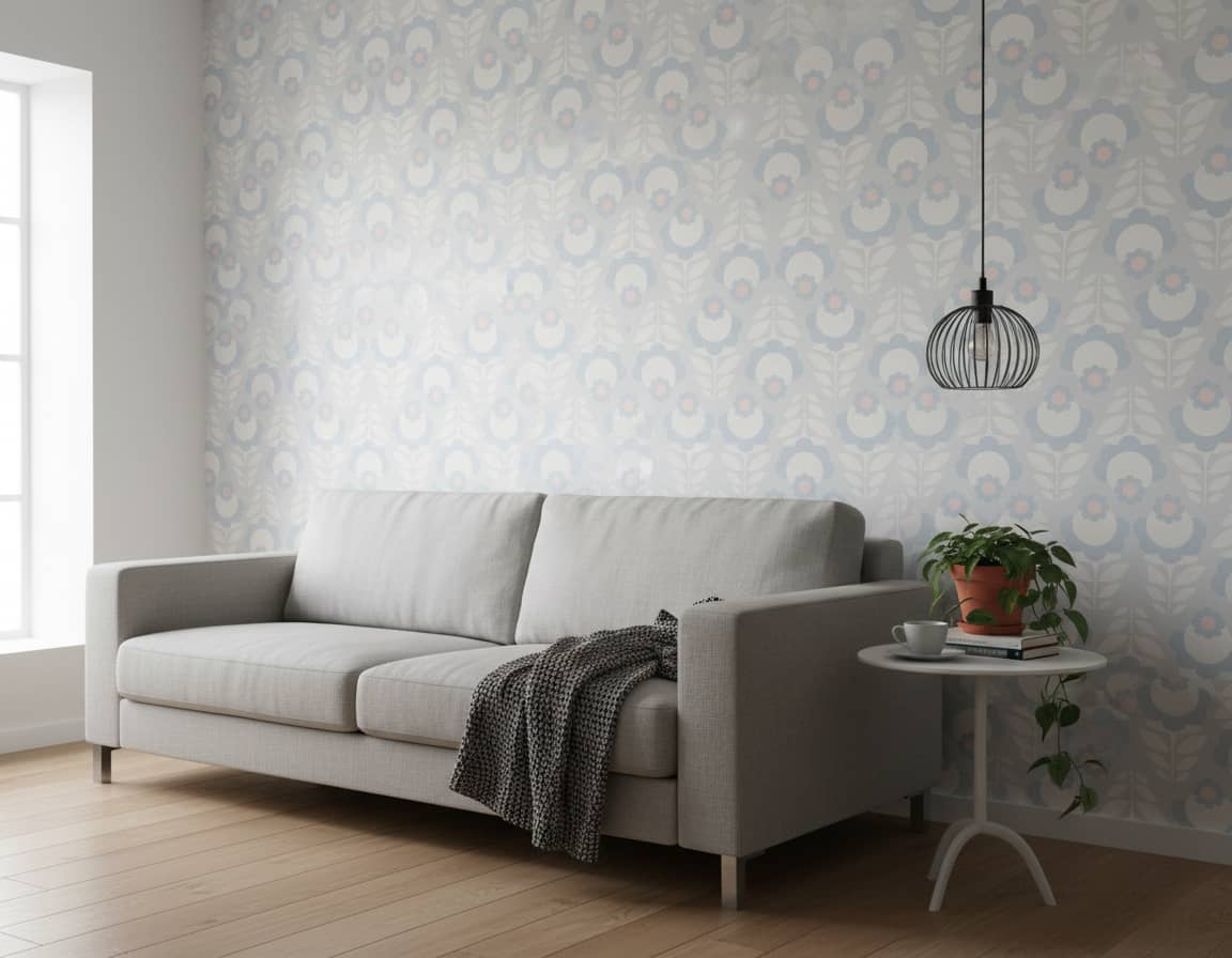 Emily Blue Wallpaper 3 Wallpaper and Wall Murals South Africa Close-up of Emily Blue, a scandinavian floral design printed in South Africa