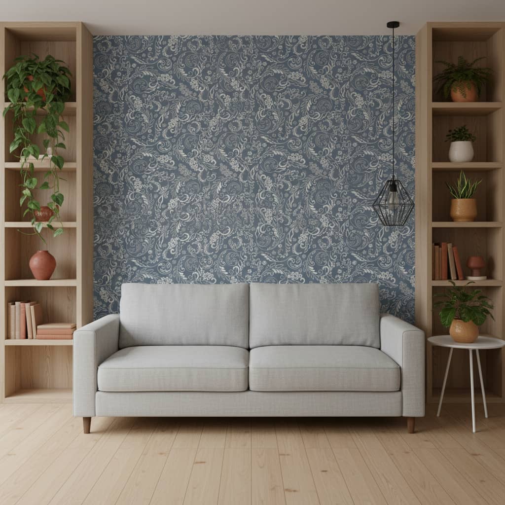 Emperor Azure Wallpaper 3 Wallpaper and Wall Murals South Africa Close-up of Emperor Azure, a traditional damask design printed in South Africa