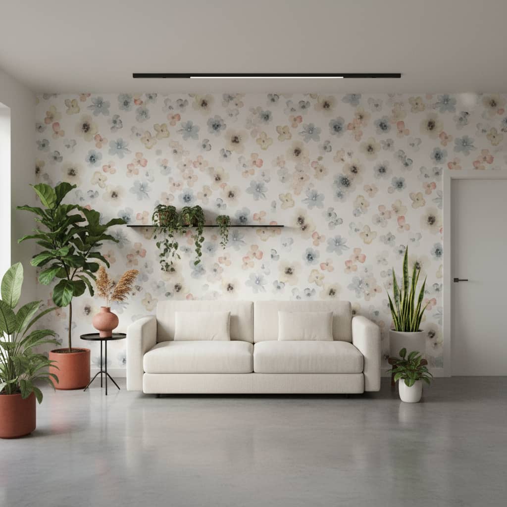 Flower Stamp Wallpaper 4 Wallpaper and Wall Murals South Africa Flower Stamp installed - a calming Floral Wallpaper Made in South Africa | Transform Your Space with Botanical Designs