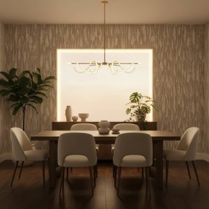Historical Rip striped wallpaper with textural tear effect in beige, cream and white across a dining room feature wall — Wallpaper Online South Africa