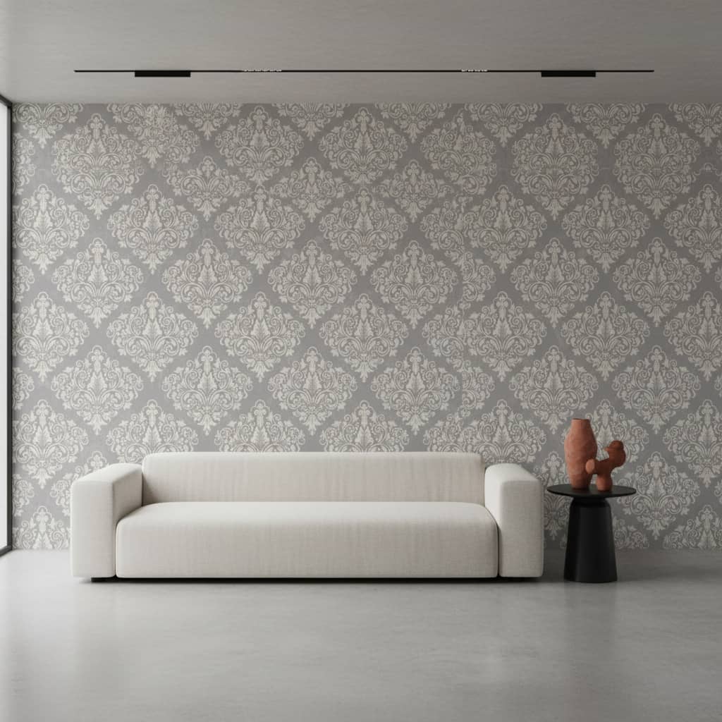 Nouvelle Wallpaper 3 Wallpaper and Wall Murals South Africa Close-up of Nouvelle, a traditional damask design printed in South Africa