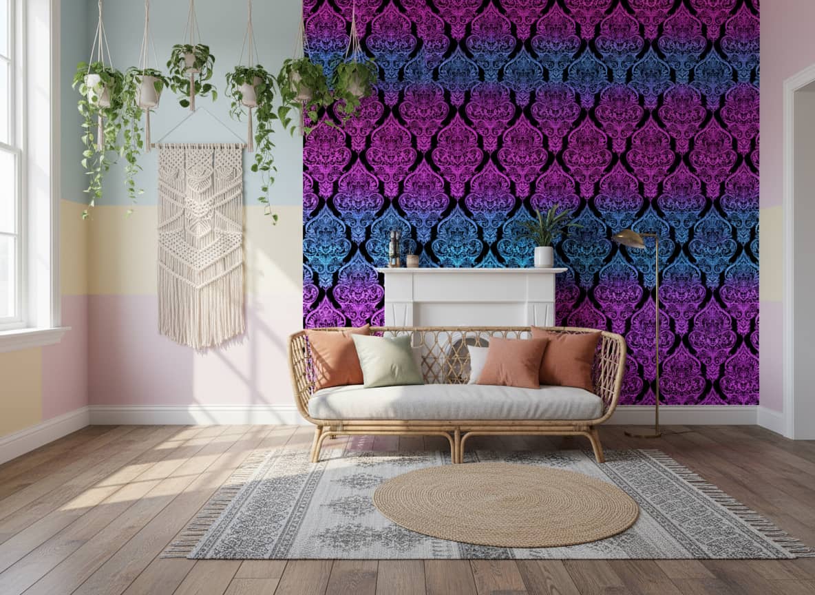 Patterned Auroral Wallpaper 3 Wallpaper and Wall Murals South Africa Close-up of Patterned Auroral, a maximalist damask design printed in South Africa