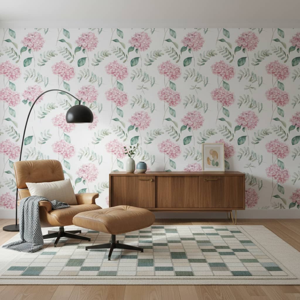 Pink Paisley Wallpaper 1 Wallpaper and Wall Murals South Africa Pink Paisley - Delicate pink hydrangea blooms dance gracefully across a pristine white canvas, complemented by soft sage
