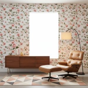 Room Design floral wallpaper with watercolour peonies and orchids in blush pink and sage green across a bedroom feature wall — Wallpaper Online South Africa