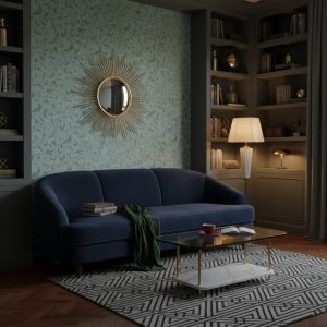Victorian Brush damask wallpaper in cream and sage green across a dining room feature wall — Wallpaper Online South Africa