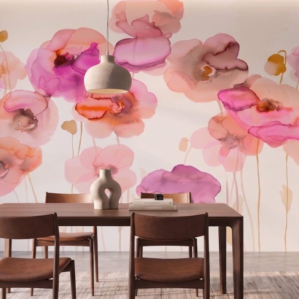 About Wallpaper Online South Africa 5 Wallpaper and Wall Murals South Africa A zoomed-in of layered pink and coral watercolour flowers with delicate translucent petals.