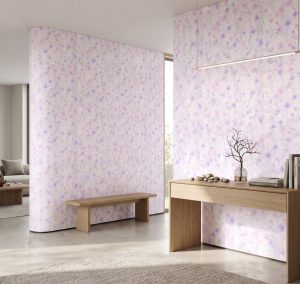 Blush Meadow Wallpaper showcased in a contemporary interior with airy pastel florals and soft botanical detailing