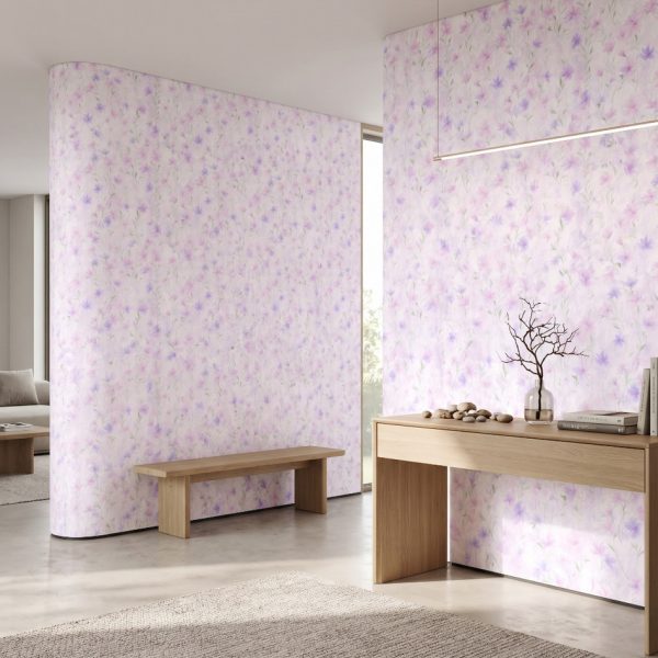 test color filter 9 Wallpaper and Wall Murals South Africa Blush Meadow Wallpaper showcased in a contemporary interior with airy pastel florals and soft botanical detailing