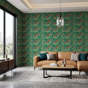 Emerald Wildflower Tapestry Wallpaper