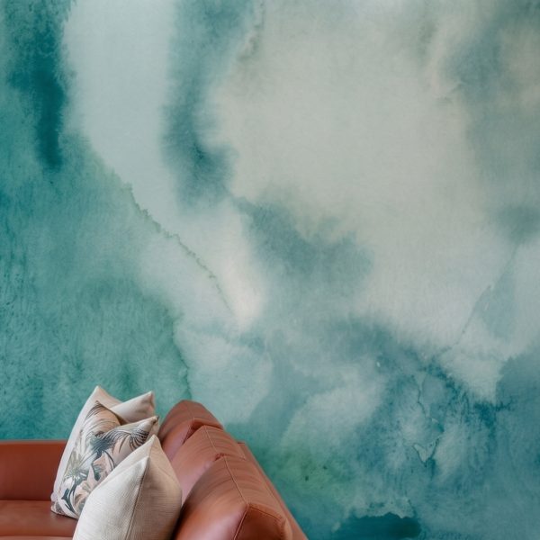 test color filter 8 Wallpaper and Wall Murals South Africa A zoomed-in of Sea Mist Watercolor Mural showcasing layered watercolor washes in tranquil teal and seafoam tones.
