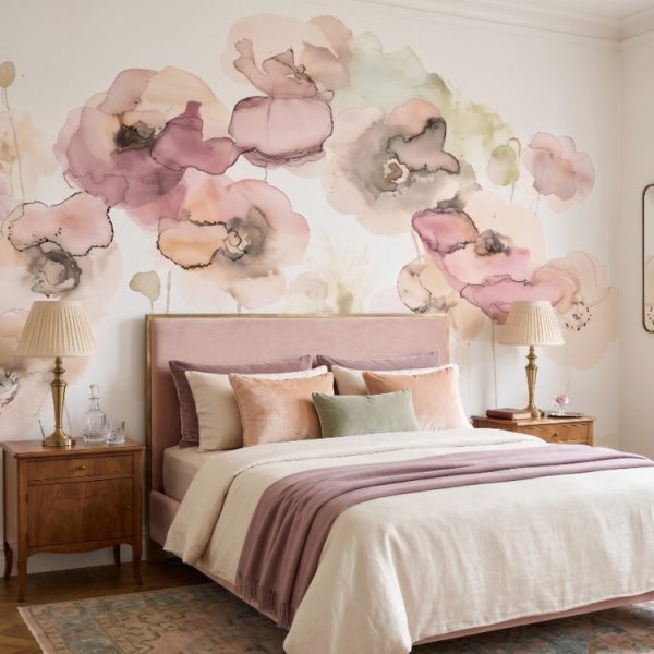 About Wallpaper Online South Africa 4 Wallpaper and Wall Murals South Africa A zoomed-in of layered pink and coral watercolour flowers with delicate translucent petals.