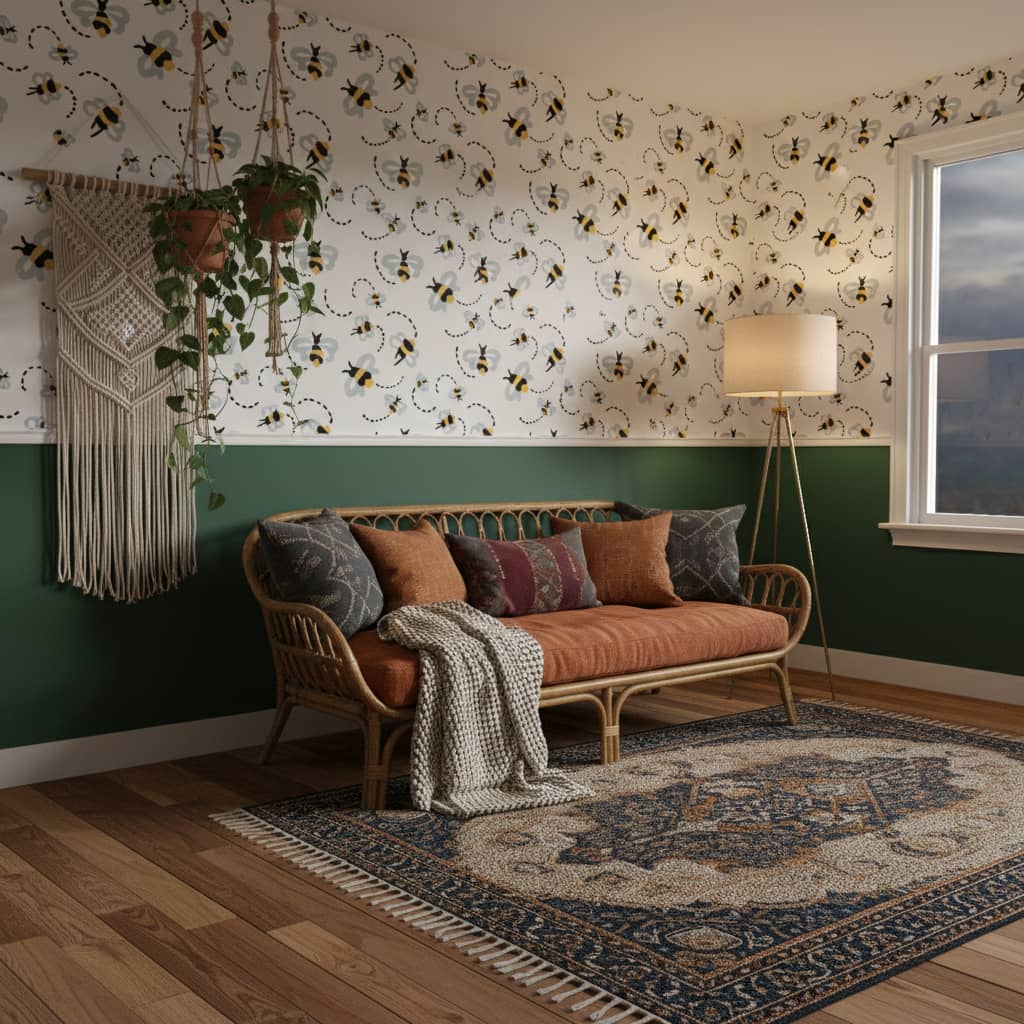 Buzzin Around Wallpaper 1 Wallpaper and Wall Murals South Africa Buzzin Around bee wallpaper with yellow honeybees and dotted flight paths on white background across a nursery — Wallpaper Online South Africa