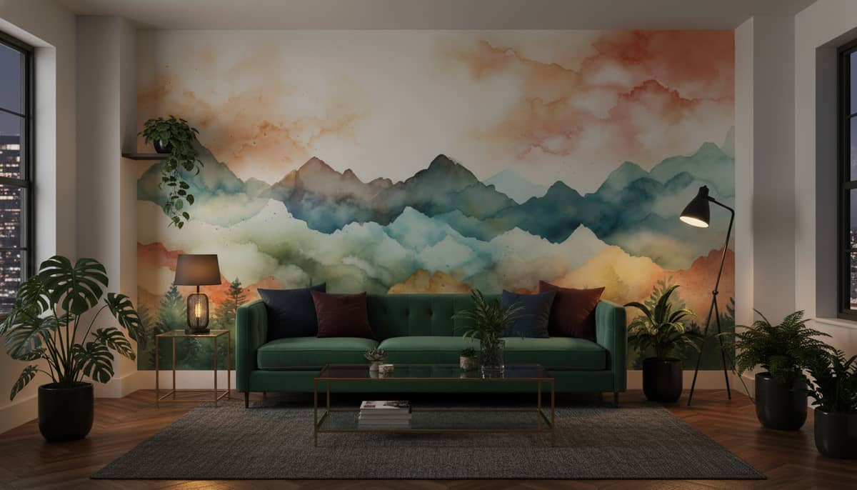 Serene Watercolour Peaks Mural 4 Wallpaper and Wall Murals South Africa Serene Watercolour Peaks mural in a NYC Apartment room