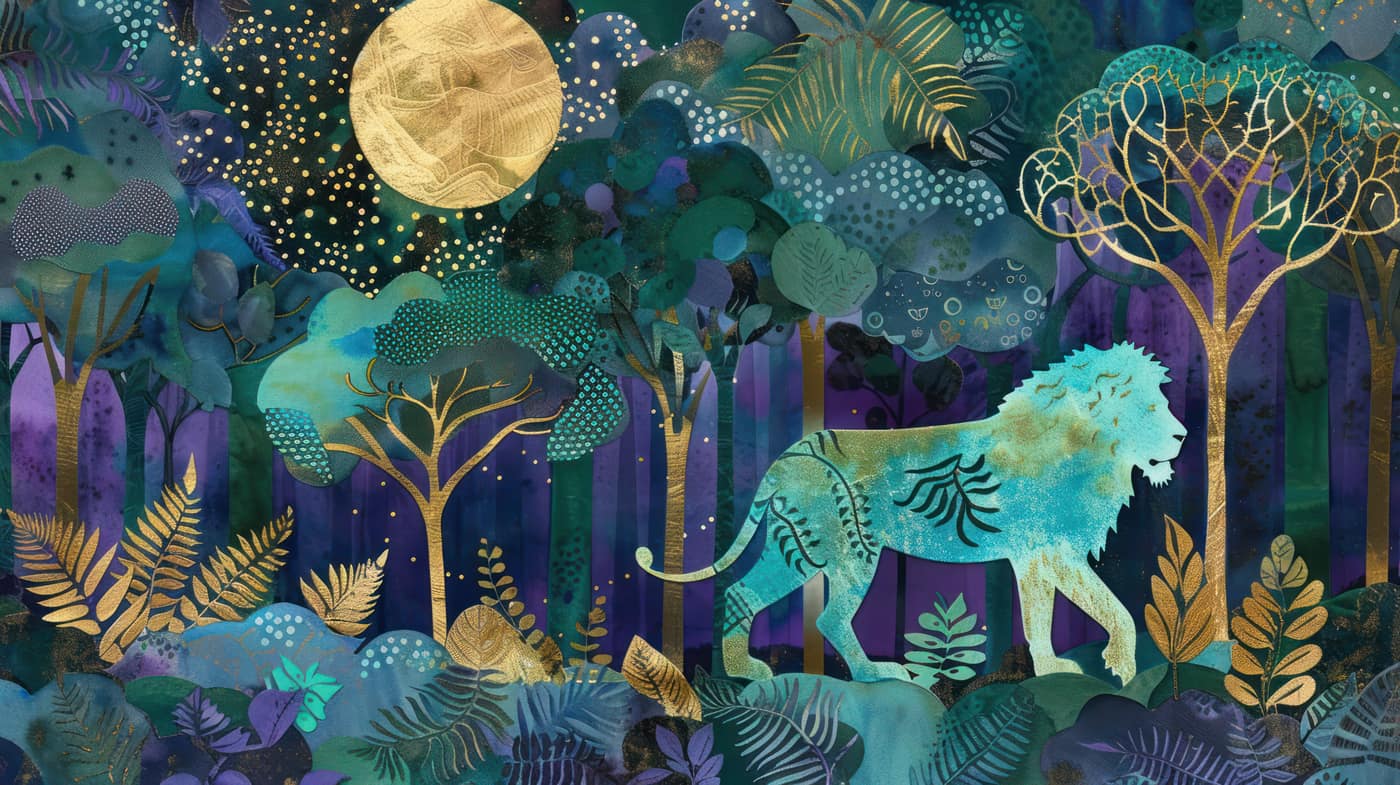 Nocturnal Jungle King Mural 5 Wallpaper and Wall Murals South Africa lion-rainforest-wallpaper-art (1)