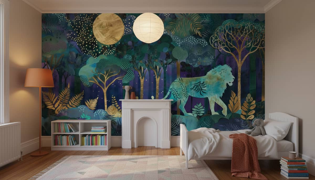 Nocturnal Jungle King Mural 4 Wallpaper and Wall Murals South Africa Nocturnal Jungle King Mural featuring majestic lion in moonlit tropical forest setting with lush foliage and dramatic shadows