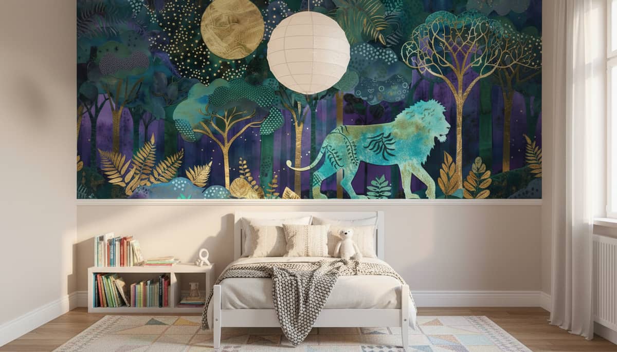 Nocturnal Jungle King Mural 2 Wallpaper and Wall Murals South Africa Nocturnal Jungle King - -made peel and stick wallpaper from wallpaperonline.ca - close-up detail, South-African-made