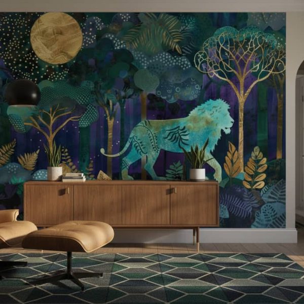 test color filter 4 Wallpaper and Wall Murals South Africa Nocturnal Jungle King Mural featuring a majestic tiger prowling through dense tropical foliage under moonlight