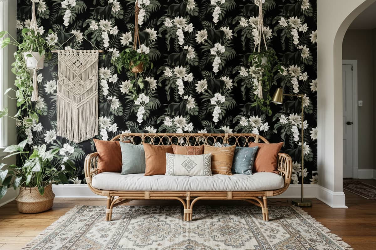 Reverence in Panther Wallpaper 3 Wallpaper and Wall Murals South Africa Close-up of Reverence in Panther, a contemporary floral design printed in South Africa