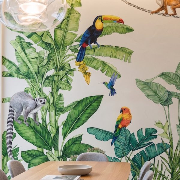 test color filter 15 Wallpaper and Wall Murals South Africa A zoomed-in view of the Jungle Canopy Mural installed in a modern dining space.