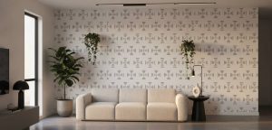 Antena - The Antena Wallpaper features a striking geometric design with bold black lines and triangular shapes arranged in a