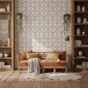 Bilare - The Bilare Wallpaper features an elegant geometric pattern of interlocking circles and lines in warm brown tones