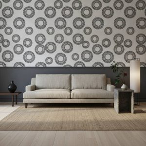 Boho Disk - The Boho Disk Wallpaper features striking concentric circles with radiating line details in crisp black against