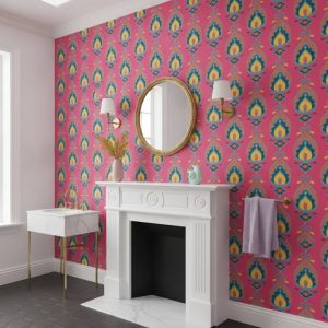Carnation - This vibrant Carnation Wallpaper bursts with energy through its striking symmetrical damask-paisley motif in