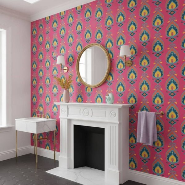 Carnation - This vibrant Carnation Wallpaper bursts with energy through its striking symmetrical damask-paisley motif in