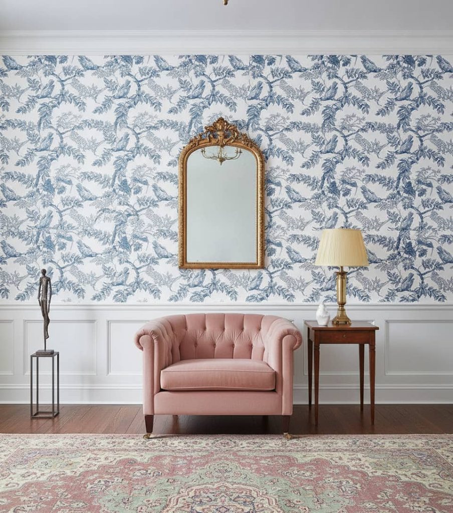 Classic Chatter - This timeless botanical wallpaper features intricately detailed birds nestled among flowing branches and